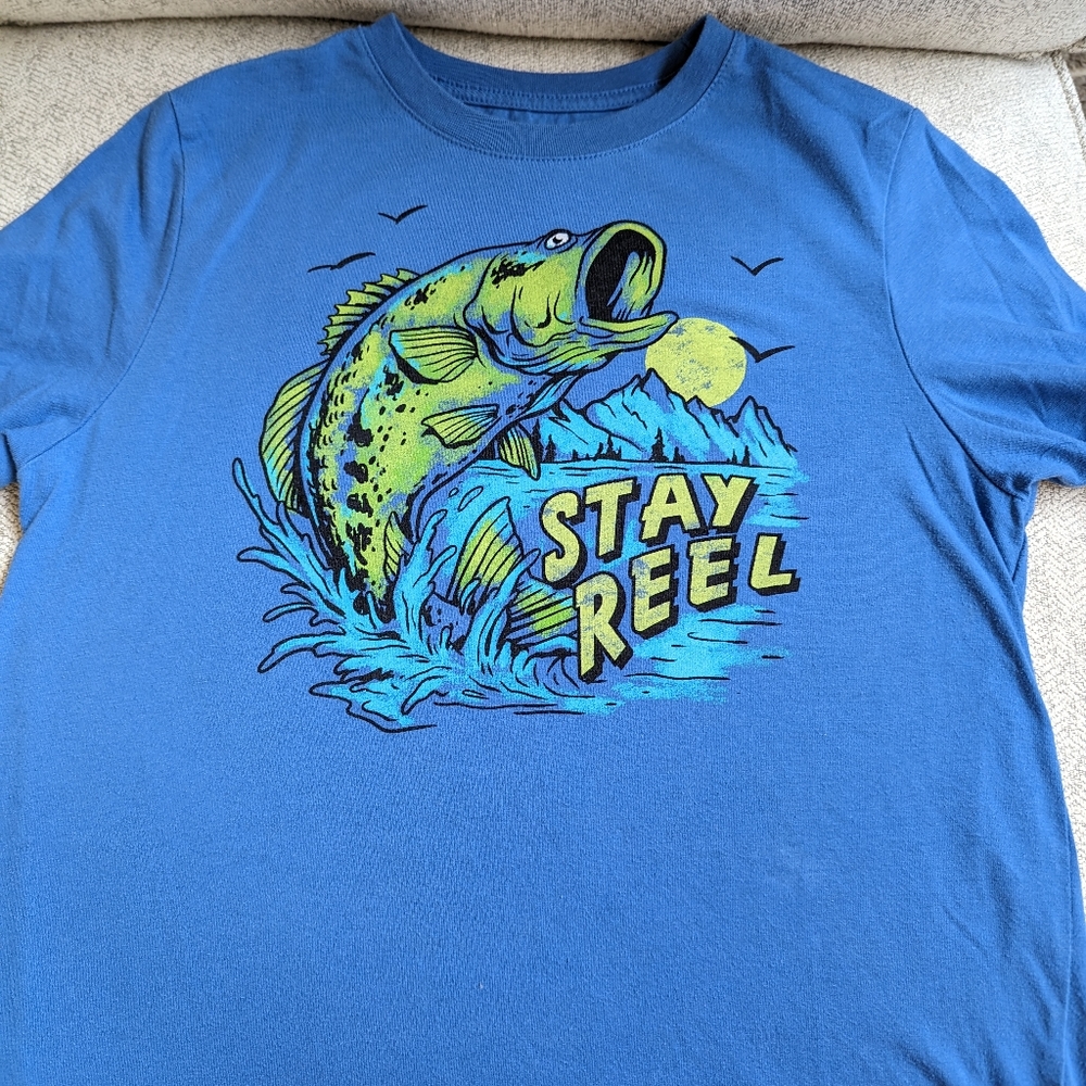 Wonder Nation Short Sleeve Casual Graphic T-Shirt Large (10-12) (Husky) Blue